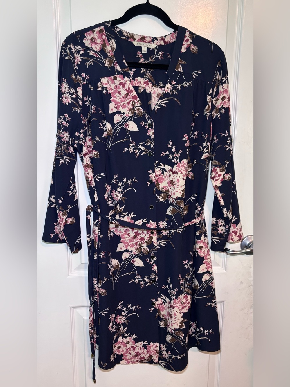 41 Hawthorn Stitch Fix Cristen Floral Shirt Dress Navy Pink XL